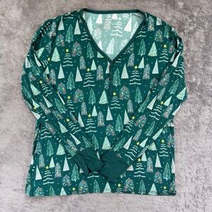 XXL Little Sleepies Twinkling Trees Bamboo V Neck Pajama Top Festive Holiday LS